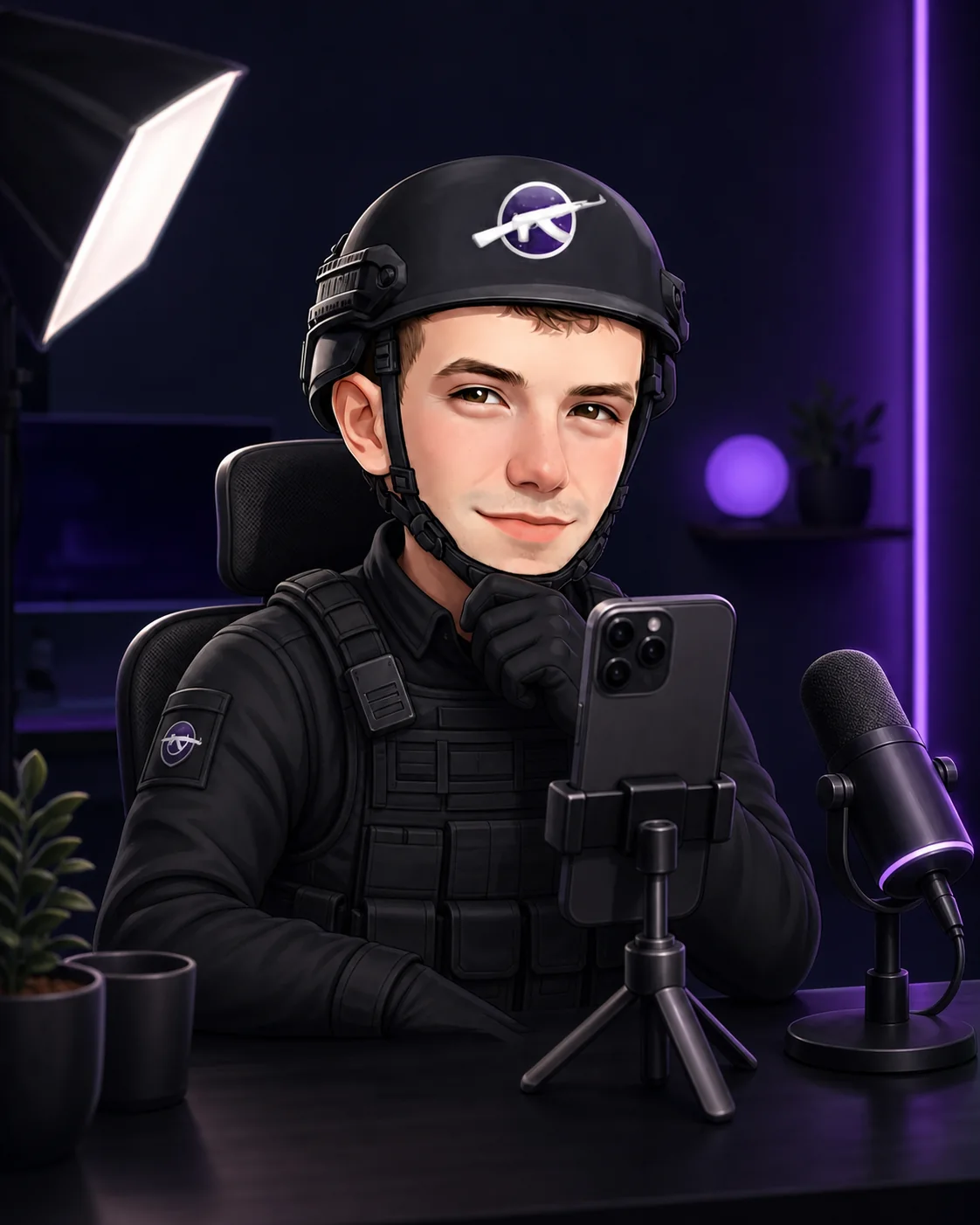 DreamCase mascot working at a creator desk