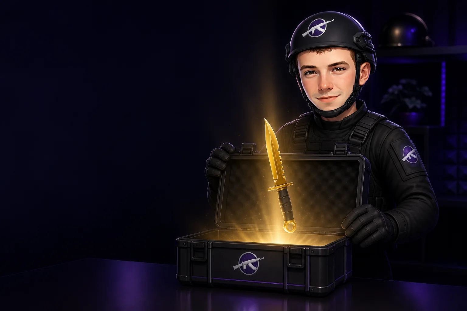 DreamCase mascot revealing a guaranteed gold knife